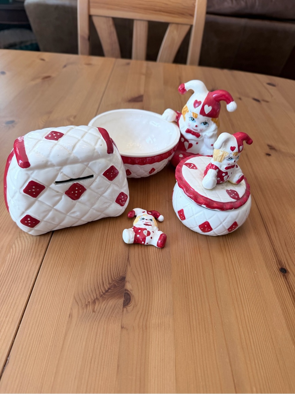 Vintage Jester Ceramic Clown Accent Bowl & Trinket Set